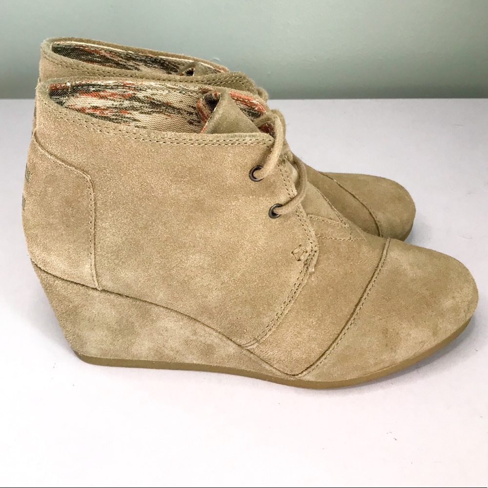 TOMS Desert Lace-Up Suede Wedge Booties